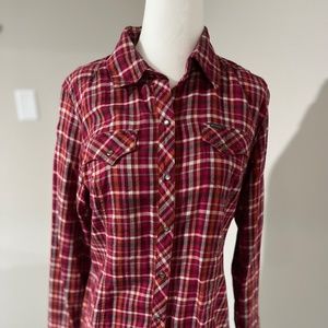 Colombia Womens Plaid Button Down Top, Small